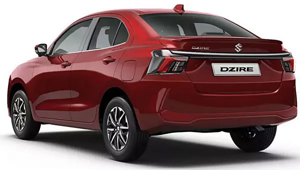 Vista lateral y trasera del Suzuki Dzire Boostergreen.