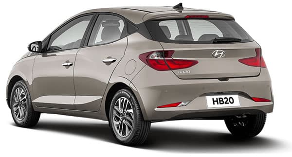 Vista trasera y lateral del Hyundai HB20 Hatchback.