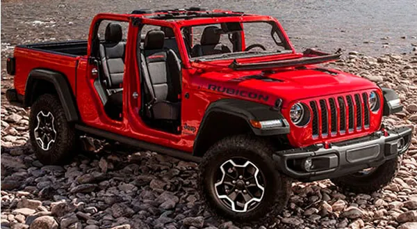 Jeep JT sin capota y puertas desmontables.