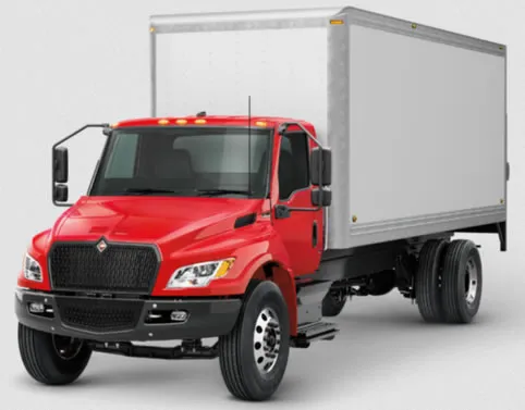 Cami&oacute;n rab&oacute;n International MV 4x2 con aplicaci&oacute;n de caja seca.